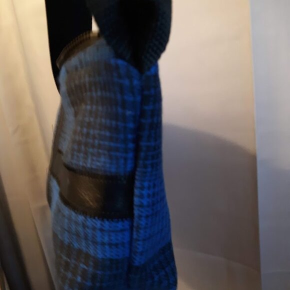 New Classic Plaid Wool Top handle Purse Shoulder bag Blue Black Faux leathertrim - Picture 8 of 10